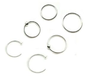 6 x Sterling Silver Ball & Seamless Flat back Nose Rings 6mm & 8mm