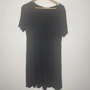Loft Black Tee Shirt Dress M Crew Neck Short Sleeve Midi Light weight - Picture 1 of 6