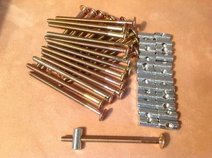 300-FURNITURE/BED BOLTS , 6MM x 100MM, w/BARREL NUTS BRASS COLOR RTG, SHIPS FREE - Picture 1 of 3