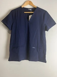 2Pcs Scrub Lab Womens Medical Scrub Nurse Uniform Top + Pant Size M Navy New - Picture 1 of 12