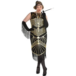 Roaring 20s Flapper Art Deco Black Gold Gatsby Costume Womens Size Plus 18-20 - Picture 1 of 2