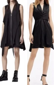 AllSaints Jayda Small 100% Silk Zip Tie Front A Line Dress Raw Hem - Picture 1 of 12