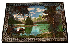 Vintage Velvet Tapestry Wall Hanging Carpet Mountain Lake Landscape