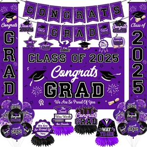 Graduation Decorations Class of 2025 Purple Graduation Party Decor Set Include C - Picture 1 of 12