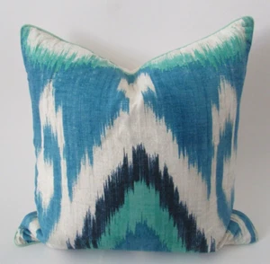 Williams Sonoma Home Blue Silk Ikat Pillow Covers Set 2 20" - Picture 1 of 7