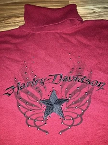 Harley-Davidson Turtleneck Sweater Womens Burgundy Size Medium 100% Cotton - Picture 1 of 5