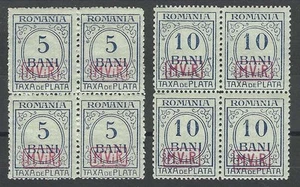 Romania, 1918, Scott #3NJ1-3NJ2, blocks of 4, Mint, Never Hinged - Picture 1 of 2