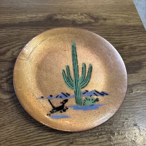 Annemarie Davidson 6" Teller Emaille auf Kupfer, MCM Kaktus, Dessert, Roadrunner - Bild 1 von 3