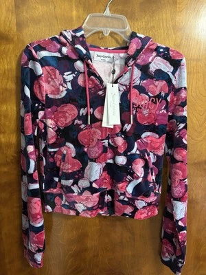 Sudadera con Capucha Juicy Couture Rosa Floral Manga Larga Cremallera Nueva con Etiquetas Talla Pequeña Foto 1 de 4