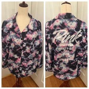 Victoria's Secret PINK Tie-Dye Coach Jacket Windbreaker Sz Lg 1986 Graphic - Picture 1 of 12