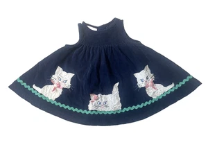 Samara VTG Toddler Girl 3 KITTENS Applique Jumper Dress Cotton Corduroy Size 2t - Picture 1 of 12