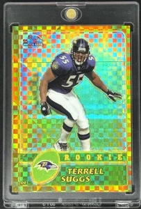 Topps 2003 cromo oro X-fractor 82/101 Terrell Suggs novato radiocontrol #169 Ravens - Imagen 1 de 2