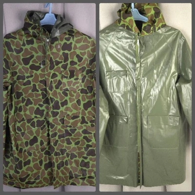 Impermeable reversible con capucha verde marrón camuflaje L vintage para hombre caza exterior Foto 1 de 4
