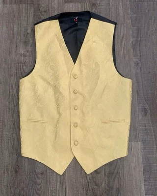 Chaleco de traje para hombre Q BRAND amarillo dorado talla pequeña PAISLEY hebilla trasera Foto 1 de 4