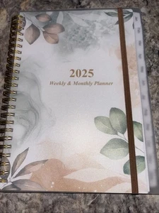 2025 Weekly & Monthly Planner - One Page Per Day,  12 Monthly Tabs Rose Leaf - Picture 1 of 5
