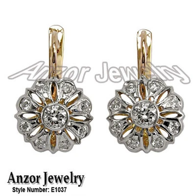 European style Earrings Genuine Diamonds .88 CWT in 14k Rose & White Gold E1037 - Image 1 of 4
