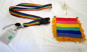 4"x6" Gay Pride Mini Banner Flag&Rainbow ID Badge Holder Lanyard Keychain-New! - Picture 1 of 4