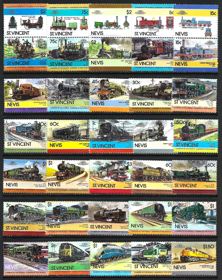 Lote de 30 estampillas postales de trenes de ferrocarril como nuevas locomotoras de ferrocarril sin usar, lote de estampillas dobles Foto 1 de 4