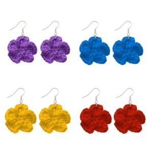 Handcrafted Woolen Flower Earrings Comfortable and Fashionable Ear Hook Jewelry - Picture 1 of 12