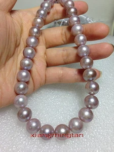 AAAAA 17"10-11mm REAL south sea round NATURAL Deep PURPLES pearl necklace 14K - Picture 1 of 6