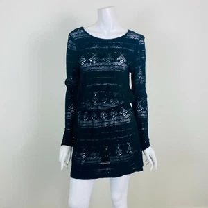 ASOS Womens Size 6 Black Long Sleeve Open Knit Swim Cover Up Dress  - Picture 1 of 6