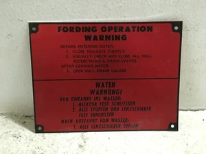 Fording Operation Warning Data Plate. - Picture 1 of 5