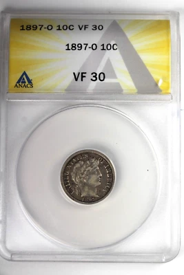 1897-O Barber Dime : ANACS VF30 - Image 1 of 4