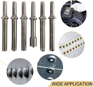 Set 7x martelli pneumatici per rivetti ad aria resistenti punte per gambo levigante scalpelli molla - Foto 1 di 9