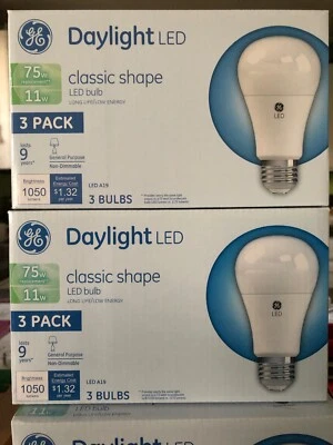 GE Daylight Led Classic Shape Light Bulb 3 Pack 11W Replaces 75W Non-Dim 9 Years - Image 1 of 2