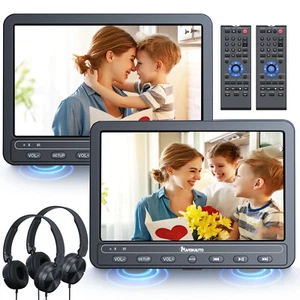 2x10.5'' Car Headrest Dual DVD Player USB SD Rear-Seat Monitor Battery 2 Headset - Picture 1 of 10