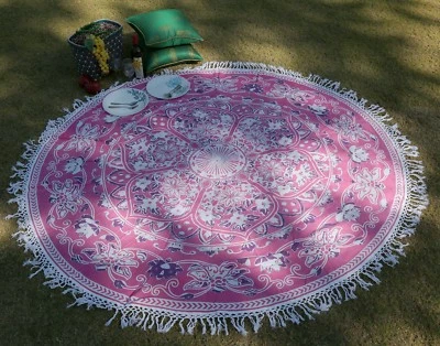 Tapiz floral mandala indio redondo patio mesa de picnic cubierta de playa rosa 78" Foto 1 de 3