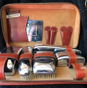 Mens Vintage Travel Accessories Kit Progressive Genuine Saddle Leather Rare - Picture 1 of 4