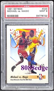 Skybox NBA 1991-92 BALONCESTO: MICHAEL JORDAN vs Magic Johnson #333 PSA 9 como nuevo - Imagen 1 de 2