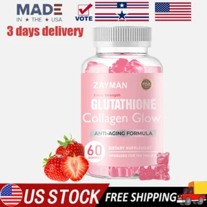 Glutathione Collagen Glow Anti-aging skin whiten Strawberry Flavor Gummies 60pcs - Picture 1 of 11