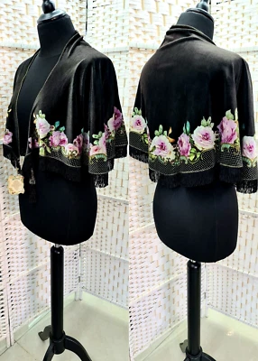 Bufanda romántica de terciopelo Michal Negrin con cristales y flecos - Nueva con etiquetas - #551# Foto 1 de 4