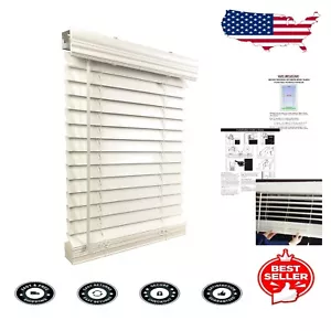 Modern 71.5" W x 60" H Faux Wood Blinds - Cordless, Indoor, Easy Install - Picture 1 of 9