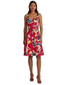 Lauren Ralph Lauren Women's Pink Floral Print Belted Cocktail Dress - 8 - Pink - Picture 1 of 4