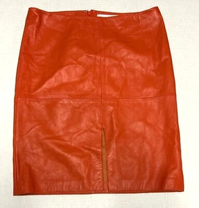 Susana Monaco Womens Burnt Orange Leather Pencil Skirt Front Slit Zips Medium - Picture 1 of 6