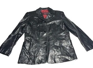 Nicole Miller Damen Lederjacke schwarz Größe XL 3 Knöpfe Schulterpolster - Bild 1 von 12