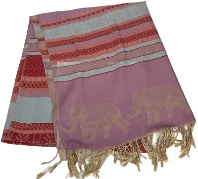 Bufanda boho tailandesa elefante chal envolvente flecos borla lavanda rosa azul rayas nueva Foto 1 de 4