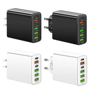 Wall Charger Block Including 2 Type C PD Ports and 4 USB Ports Fast Charging - Photo 1 sur 16