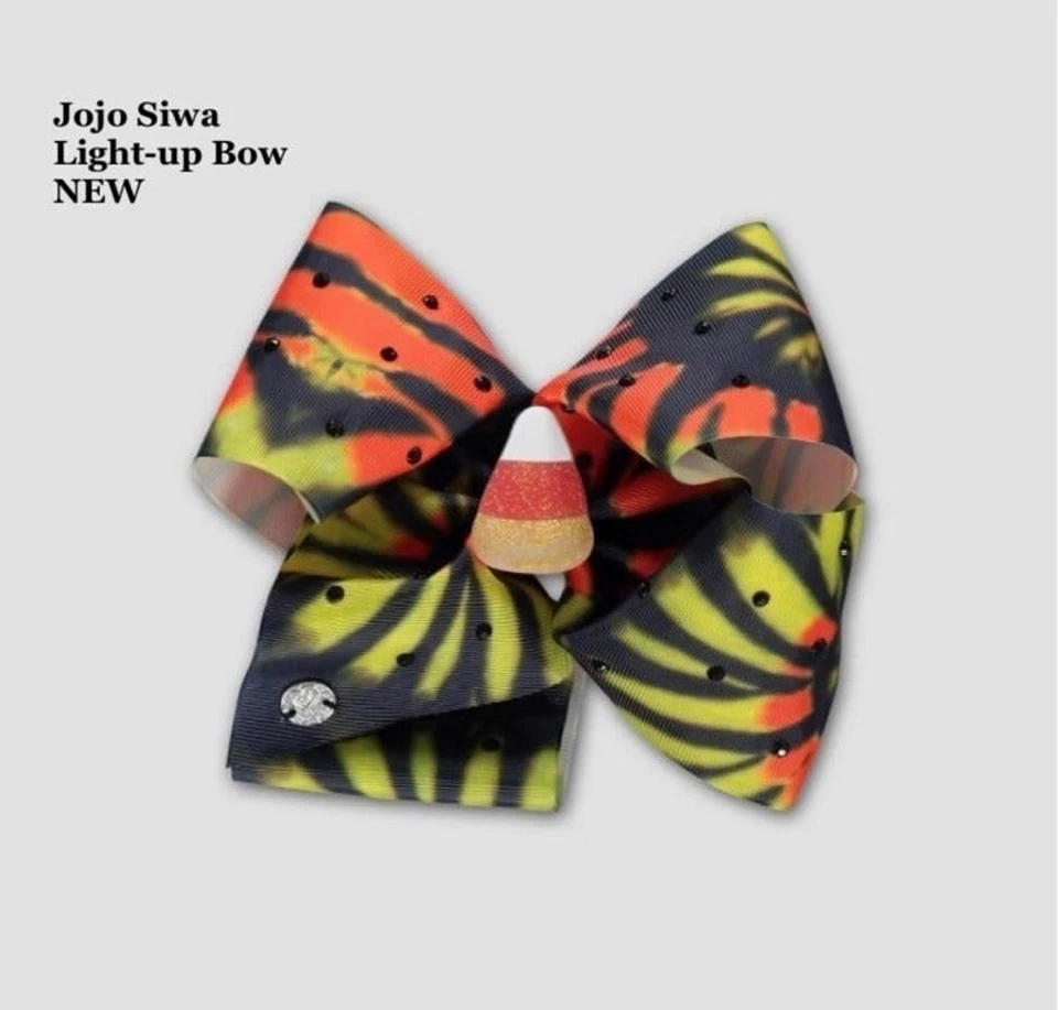 Jojo Siwa Girls Jumbo Halloween Hair Bow Candy Corn Light Up Tie Dye Cheer Dance - Image 1 of 1