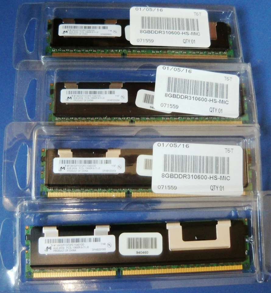  RAM 32GB KIT(4x8GB) MT36KSZF1G72PZ-1G4D1DD 240p PC3-10600 CL9 DDR3-1333 REG - Immagine 1 di 1
