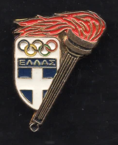 HELLAS/GREECE NOC PIN. GREEK FLAG, OLYMPIC RINGS AND OLYMPIC TORCH - Picture 1 of 1