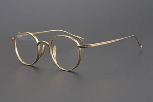 Pure Titanium Oval Full Rim Glasses for Women Men Gold/Black Eyeglass Frames  - Picture 1 of 17