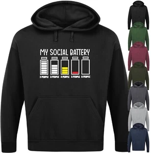 SUDADERA CON CAPUCHA MY SOCIAL BATERÍA Introvertida Divertida Divertida Eslogan Geek Broma Nerd Regalo Para Hombres Top - Imagen 1 de 17
