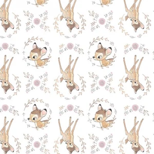 BTHY Sweet Bambi Woodland Forest Dreams w/ Metallic Cotton Fabric By 1/2 Yard - Picture 1 of 2