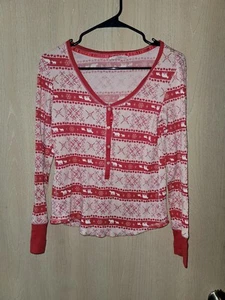 Victoria Secret Valentine Red Long Sleeve Thermal Cotton Pajama Top Size Small - Picture 1 of 7