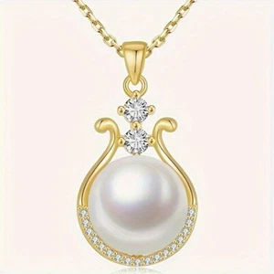 18K gold plated pearl pendant necklace,925 silver jewelry, anniversary gift 11mm - Picture 1 of 8