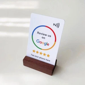 Digital NFC Google Review Tap Card w. Wood Stand Gain More Reviews 5 Star Rating - Picture 1 of 8